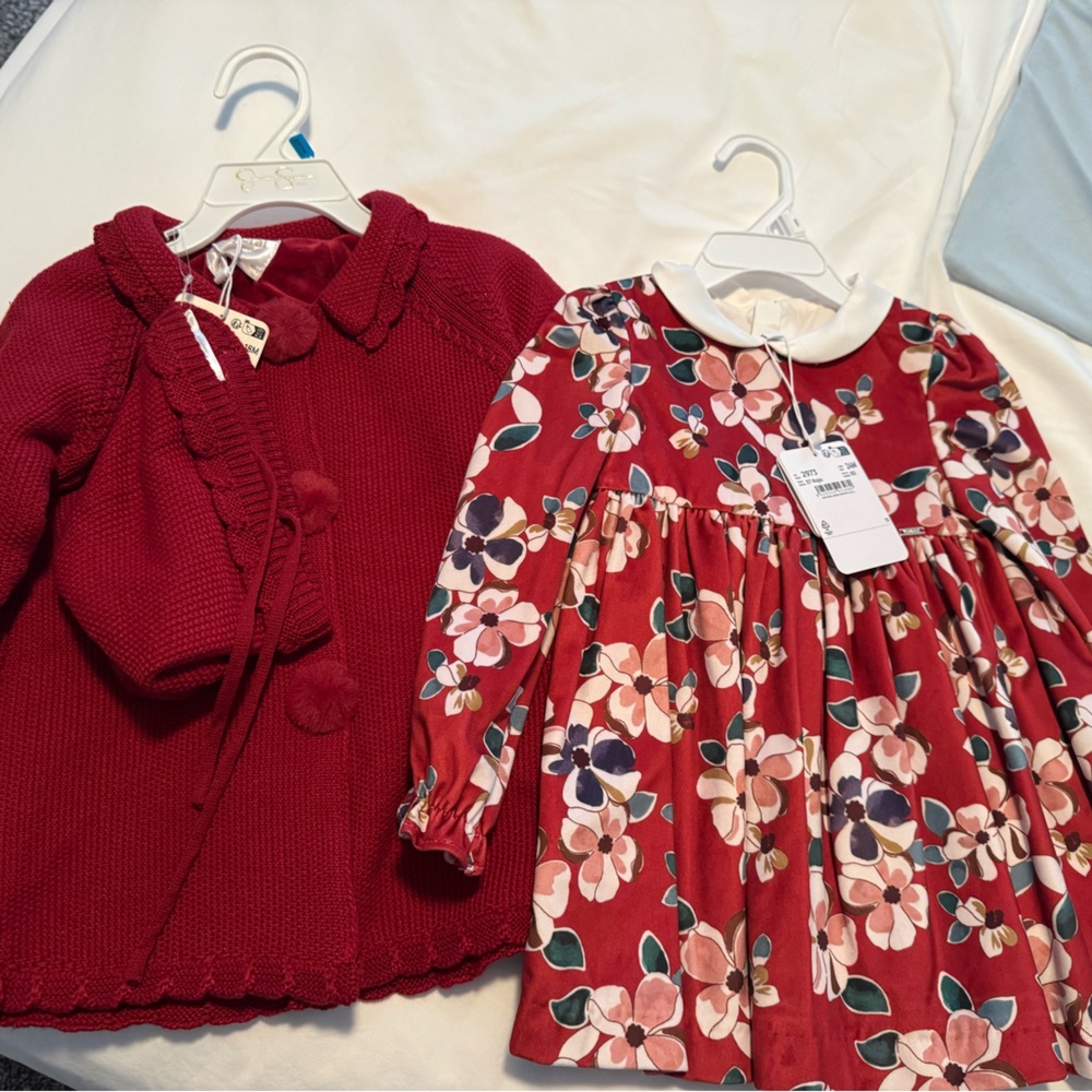Mayoral Winter/Holiday sweater coat/hat and velvet dress brand new!